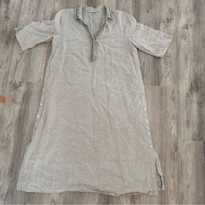 Chico's 100%  linen tunic Shirt dress Beaded Womens 18 Petite Minimalist Natural